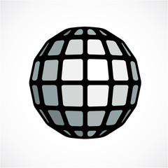 Monochrome faceted orb created from squares, dimensional vector