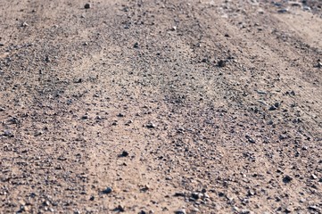 Terrain road with small rocks on the ground viewed from near the ground