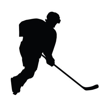 Hockey player vector silhouette, ice hockey winter sport