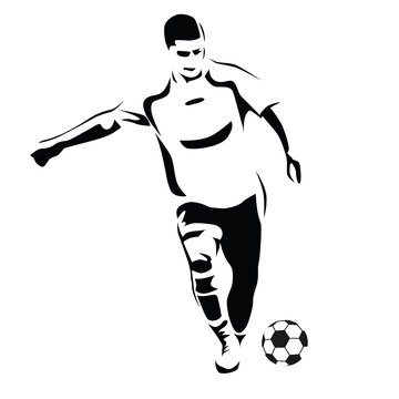 Soccer player vector silhouette. Running football player. Kick t