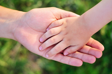 Father's Day. Dad and son. Children's hand in a man's palm