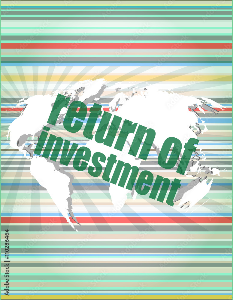 Poster business concept: words return of investment on digital background vector quotation marks with thin 