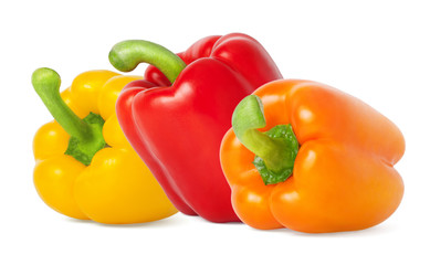 Three Colored bell peppers on white background