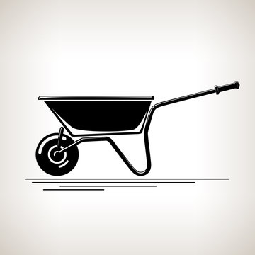 recommend clip art: Wheelbarrow, Silhouette a Wheelbarrow on a Light  Background, Agricultural Tool Wheelbarrow , Garden and Carpentery  Equipment, Black and White Vector Illustration