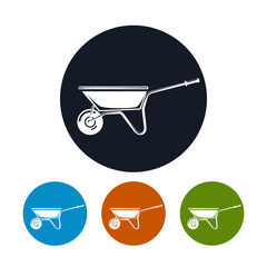 Wheelbarrow Icon, Four Types of Colorful Round Icons Wheelbarrow , Agricultural Tool Wheelbarrow , Garden and Carpentery  Equipment,  Vector Illustration