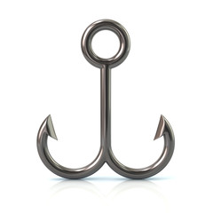 3d illustration of double silver fish hook icon