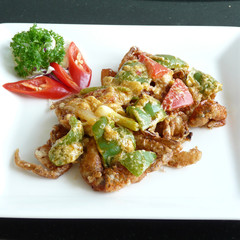 seafood fusion food - stir fried soft crab in curry sauce 3