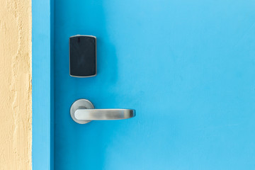 Entrance door with electronic keycard lock system