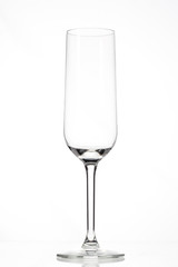 close-up of an empty champagne flute.