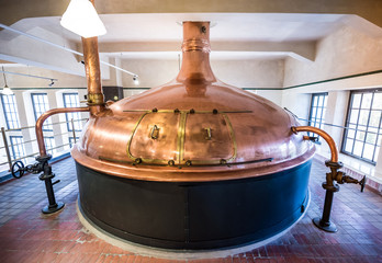 Copper brewing tank inside the modern brewery