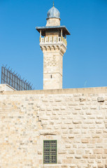 Fototapeta na wymiar view on minaret of Al Aqsa Mosque in Jerusalem, Israel