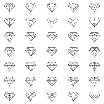 Diamonds Icons set, design element, symbol of the success of wealth and fame.