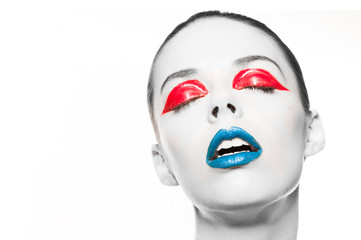 blue lips and red eye liner