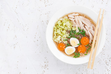 Chinese soup with glass noodles, top view