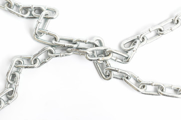 Grunge metal chain on white background