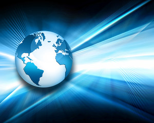 Best Internet Concept of global business. Globe, glowing lines on technological background. Electronics, Wi-Fi, rays, symbols Internet, television, mobile and satellite communications