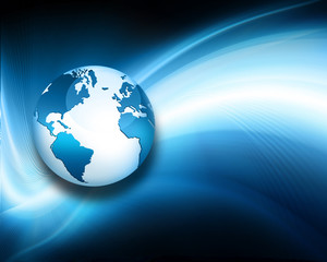 Best Internet Concept of global business. Globe, glowing lines on technological background. Electronics, Wi-Fi, rays, symbols Internet, television, mobile and satellite communications
