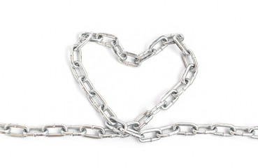 Heart Shape from grunge metal chain on white background