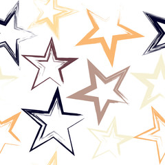 Obraz premium Cute vector geometric seamless pattern. Brush strokes and stars. Hand drawn grunge texture. Abstract forms. Endless texture can be used for printing onto fabric or paper