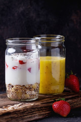 Breakfast with muesli and yoghurt