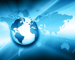 Best Internet Concept of global business. Globe, glowing lines on technological background. Electronics, Wi-Fi, rays, symbols Internet, television, mobile and satellite communications