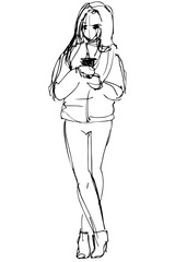  girl in a short jacket and trousers