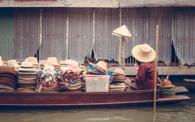 Floating markets in Damnoen Saduak in  Thailand