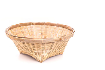 Empty bamboo basket handmade isolated on white