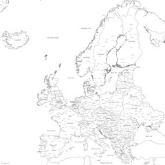 Europe map vector | Detailed vector Europe map monochrome