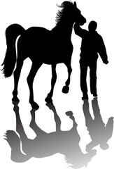 human and horse with shadows
