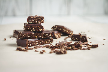 dark chocolate over rustic background