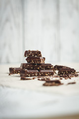 Chocolate pices on a table