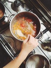 Soup in pan cooking