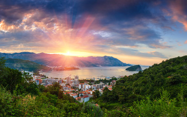 Panoramic landscape of Budva riviera in Montenegro.