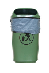 Green garbage container isolated on white background