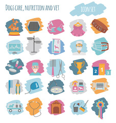 Dog icon set. Heatlh care, vet, nutrition, exhibition