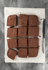 Chocolate brownie on a dark background