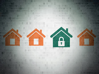 Safety concept: home icon on Digital Data Paper background