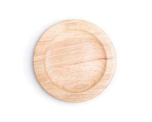 Empty flat wooden dish isolated on white background