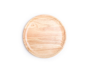 Empty flat wooden dish isolated on white background
