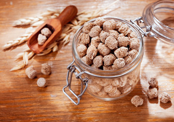 Bran fiber on a wooden background