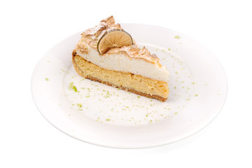 slice of lemon cake isolated in white 