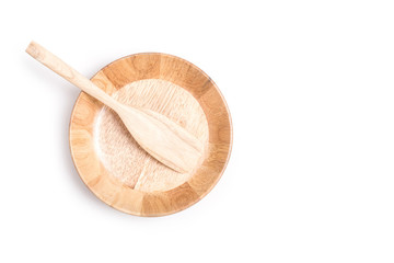 Empty wooden bowl isolated on white background