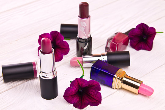 Set of lipsticks with flowers