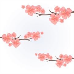 Fototapeta premium Flowers background. Flowers design. Apple tree flowers. Branches of sakura with flowers on light-blue. Cherry blossom branch. Vector 