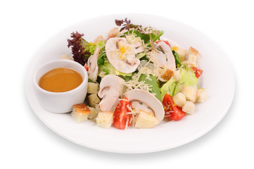 green salad with champignon mushrooms isolated 