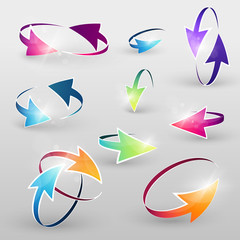 Illustration with a set volume of cursors, icons,computer mouse, vector arrows, performed in a spherical design. Tool , element design .