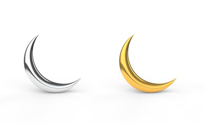 Naklejka na ściany i meble 3d rendering of silver and gold crescent