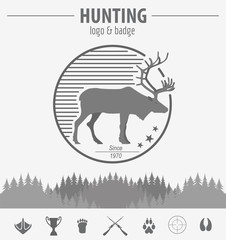 Hunting logo and badge template. Flat design. Vector illustratio