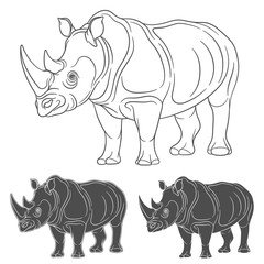 Set of images with a rhinoceros. Isolated objects on a white background.